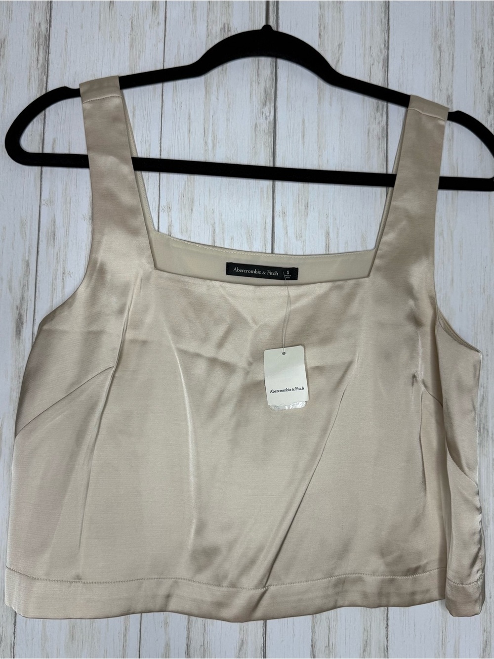 Abercrombie & Fitch NWT Satin Square-Neck Crop Top in Light Beige